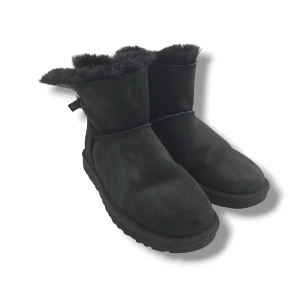 UGG Mini Bailey Bow II Boots Womens 8 Black Water Repellent Wool Lined 1016501 - Picture 2 of 8